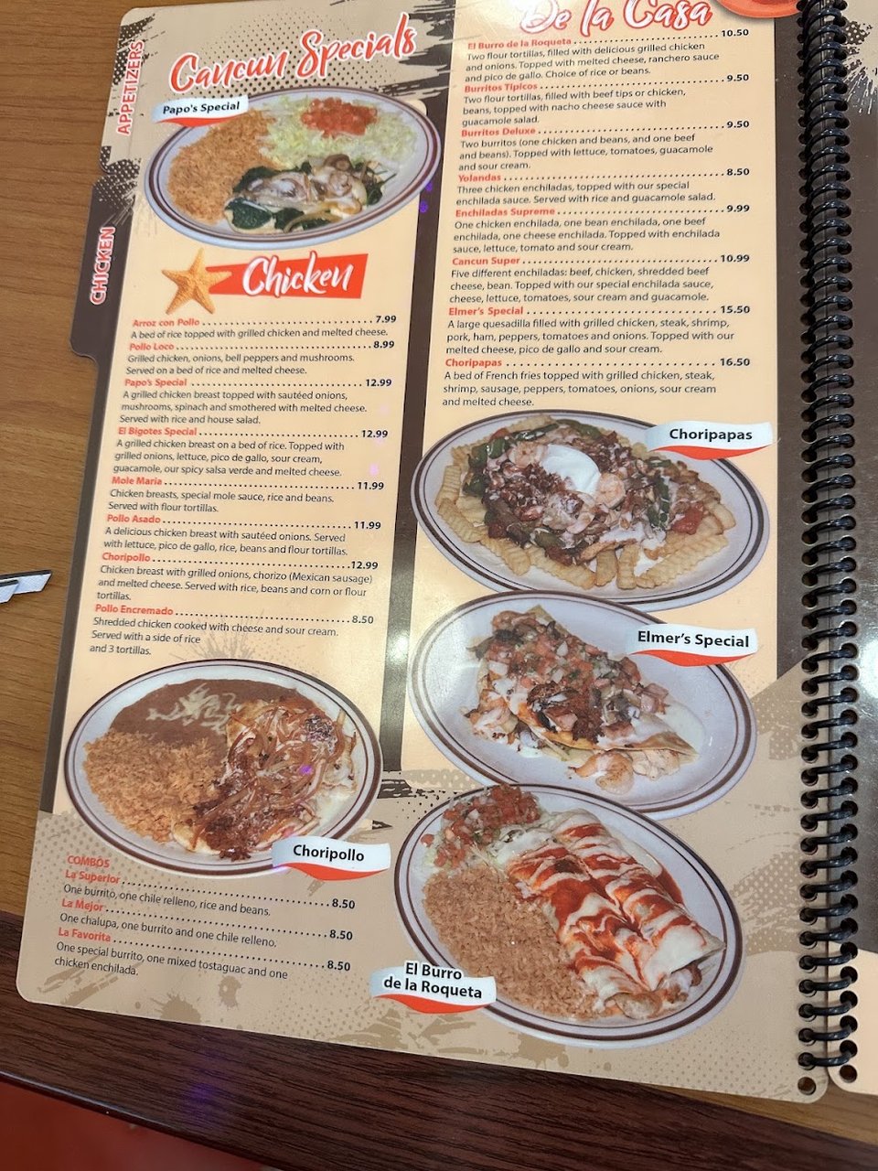 Cheese dip and small plates on a restaurant menu.